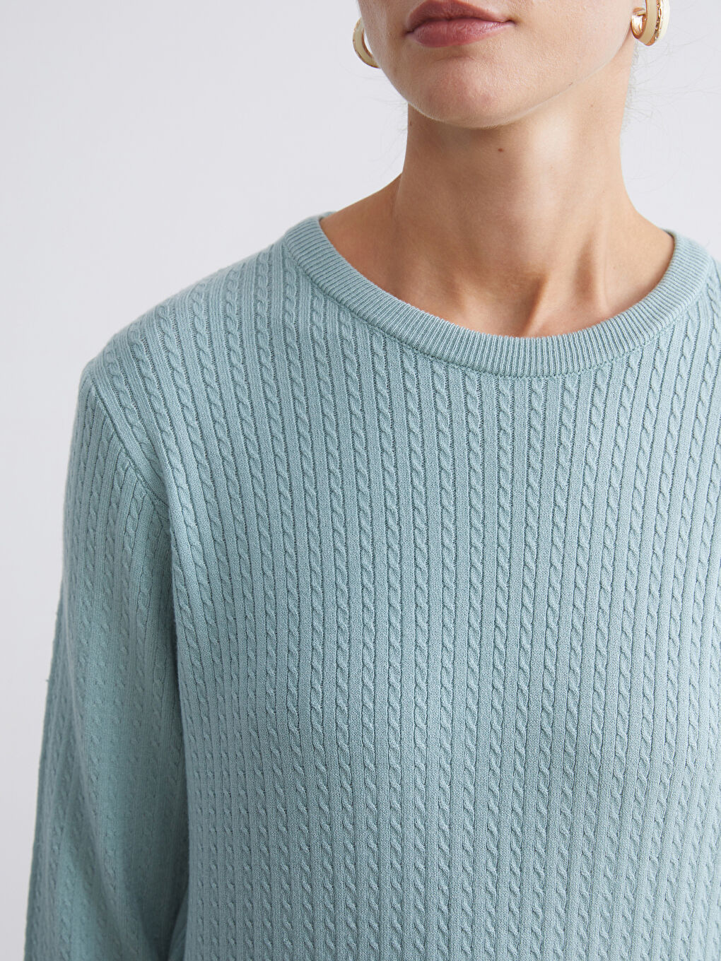 Crew Neck Self-Patterned Women's Knitwear Sweater-5