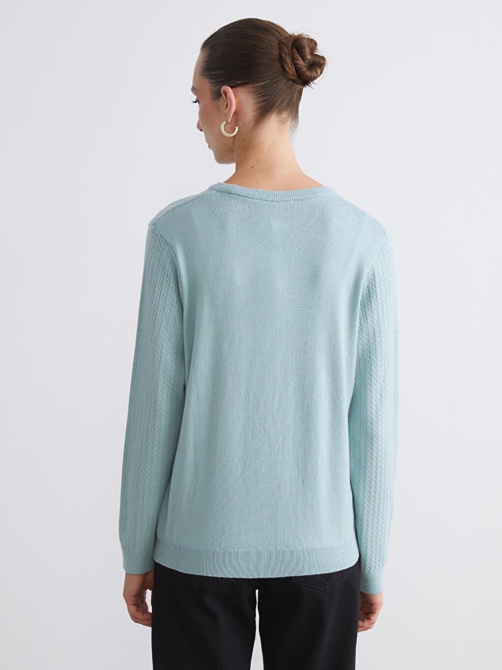 Crew Neck Self-Patterned Women's Knitwear Sweater-6