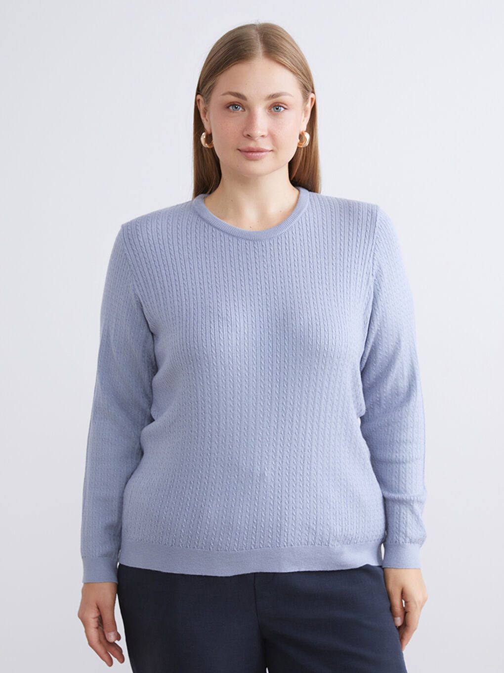 Crew Neck Self-Patterned Women's Knitwear Sweater-1