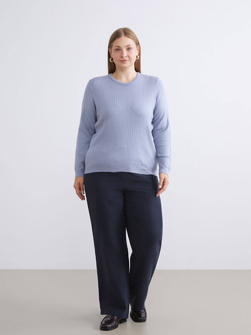 Crew Neck Self-Patterned Women's Knitwear Sweater-5
