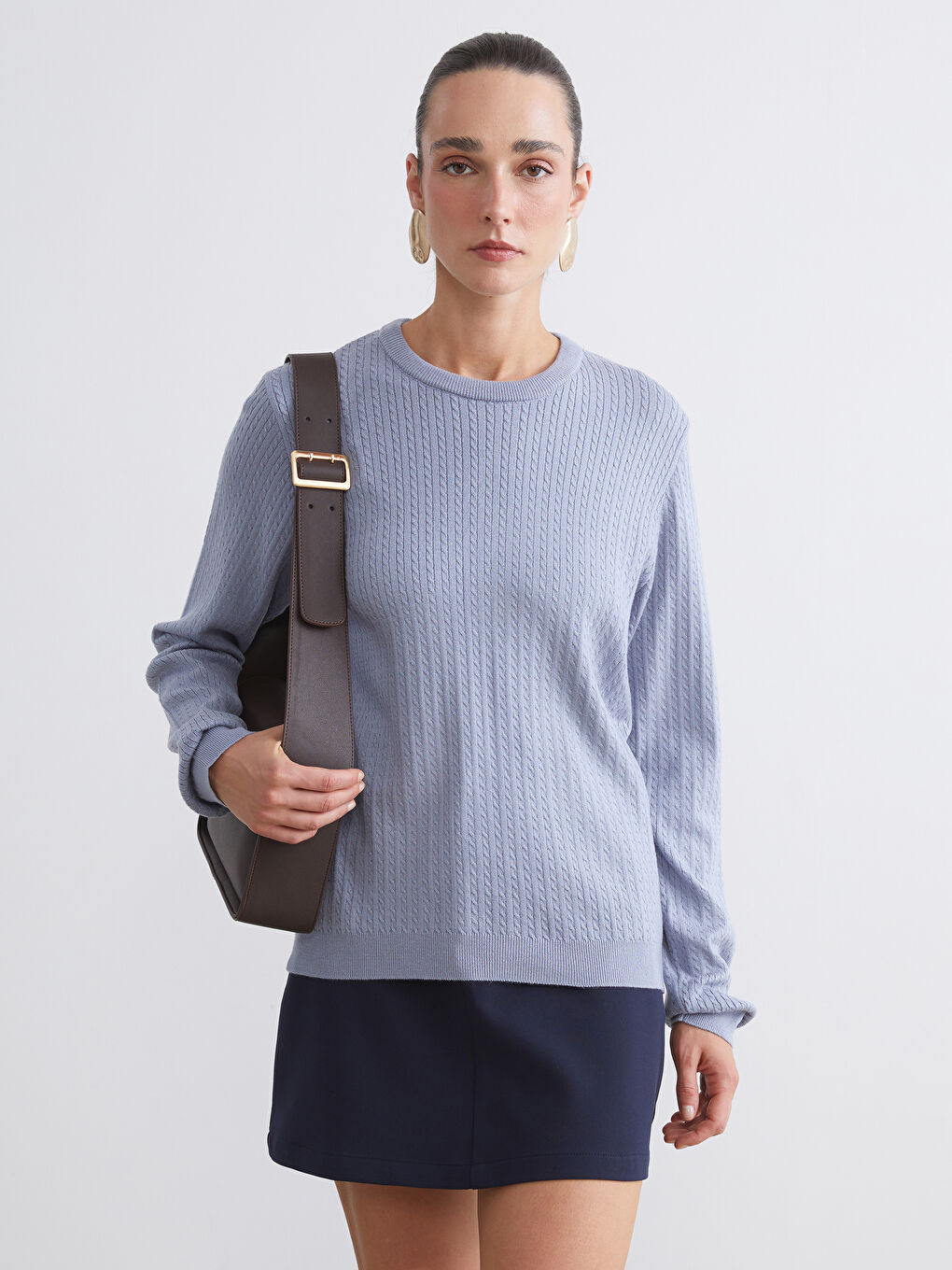 Crew Neck Self-Patterned Women's Knitwear Sweater