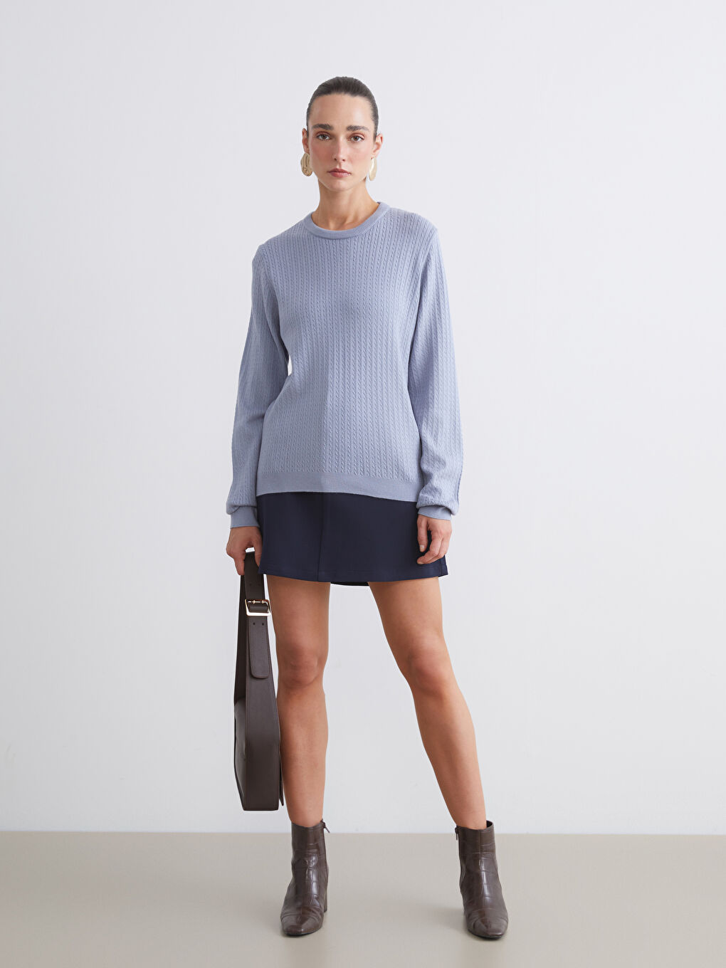 Crew Neck Self-Patterned Women's Knitwear Sweater-2