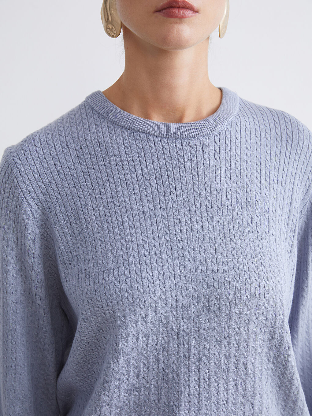 Crew Neck Self-Patterned Women's Knitwear Sweater-3
