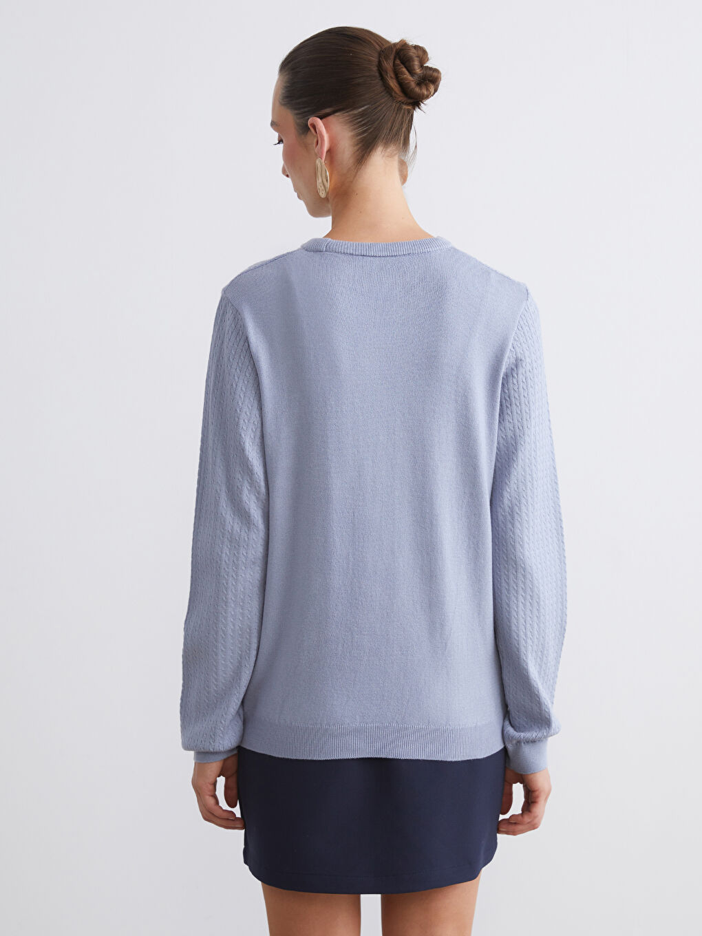 Crew Neck Self-Patterned Women's Knitwear Sweater-4