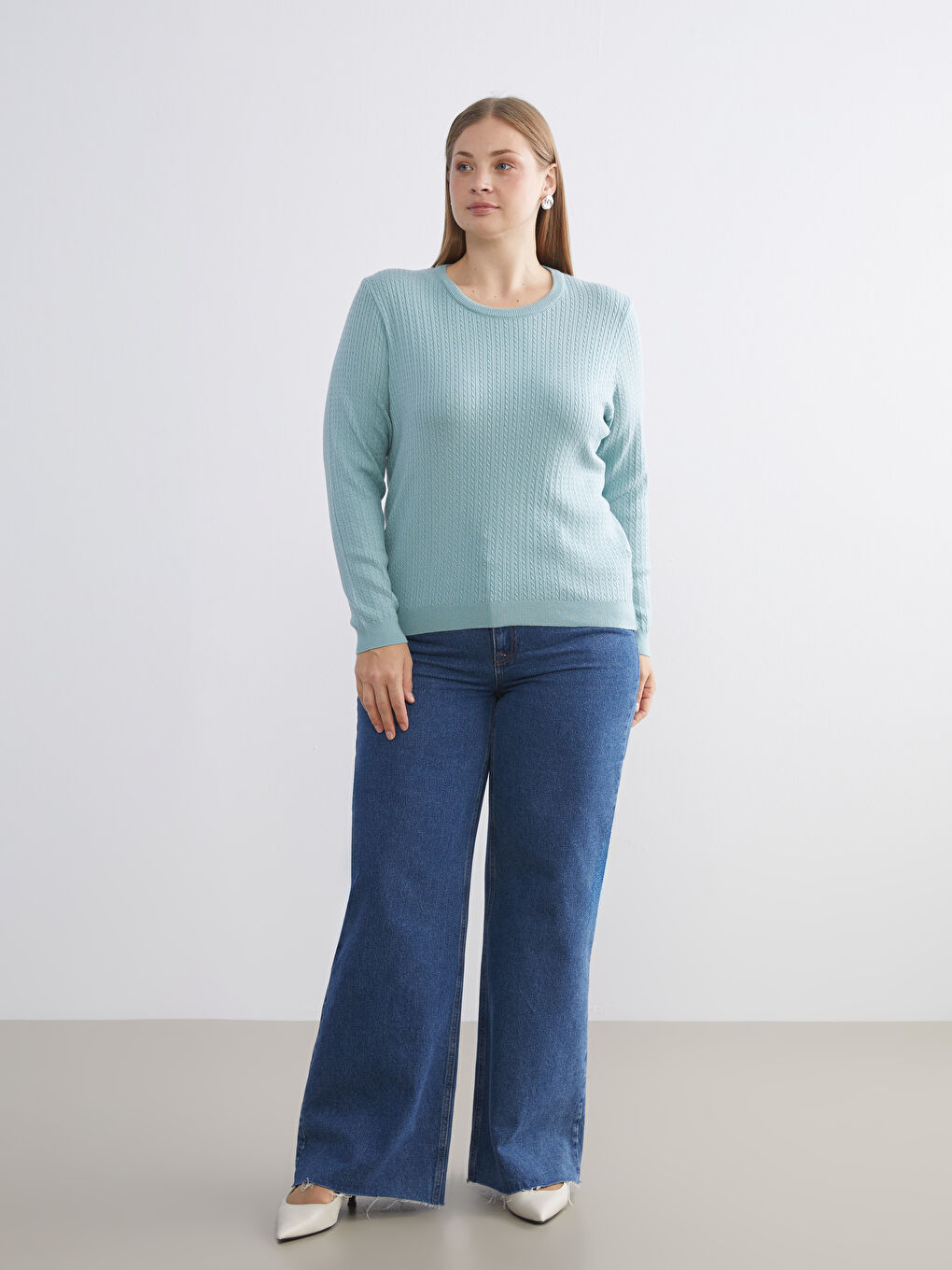 Crew Neck Self-Patterned Women's Knitwear Sweater-3