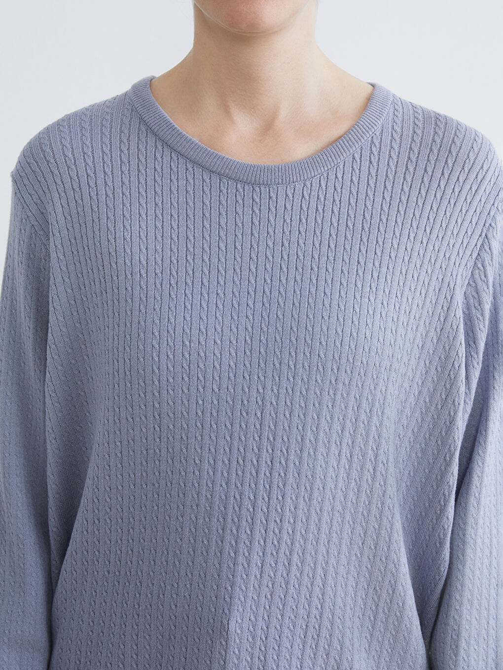 әйелдерге арналған дөңгелек жағалы өрнекті трикотаж жемпір-5