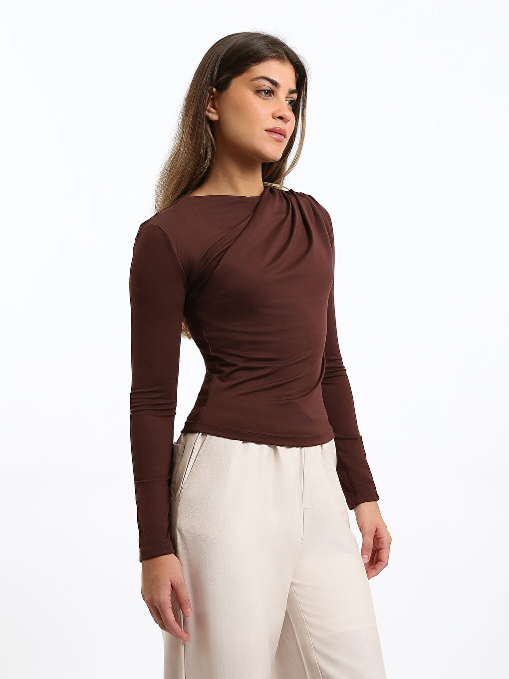 Cowl Neck Women's Blouse-3
