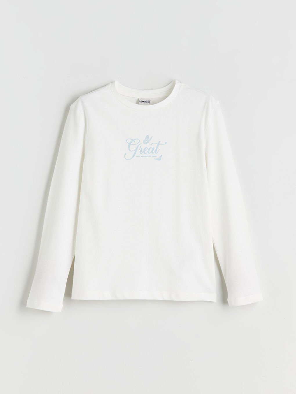 Ekru Bisiklet Yaka Kız Çocuk Tişört