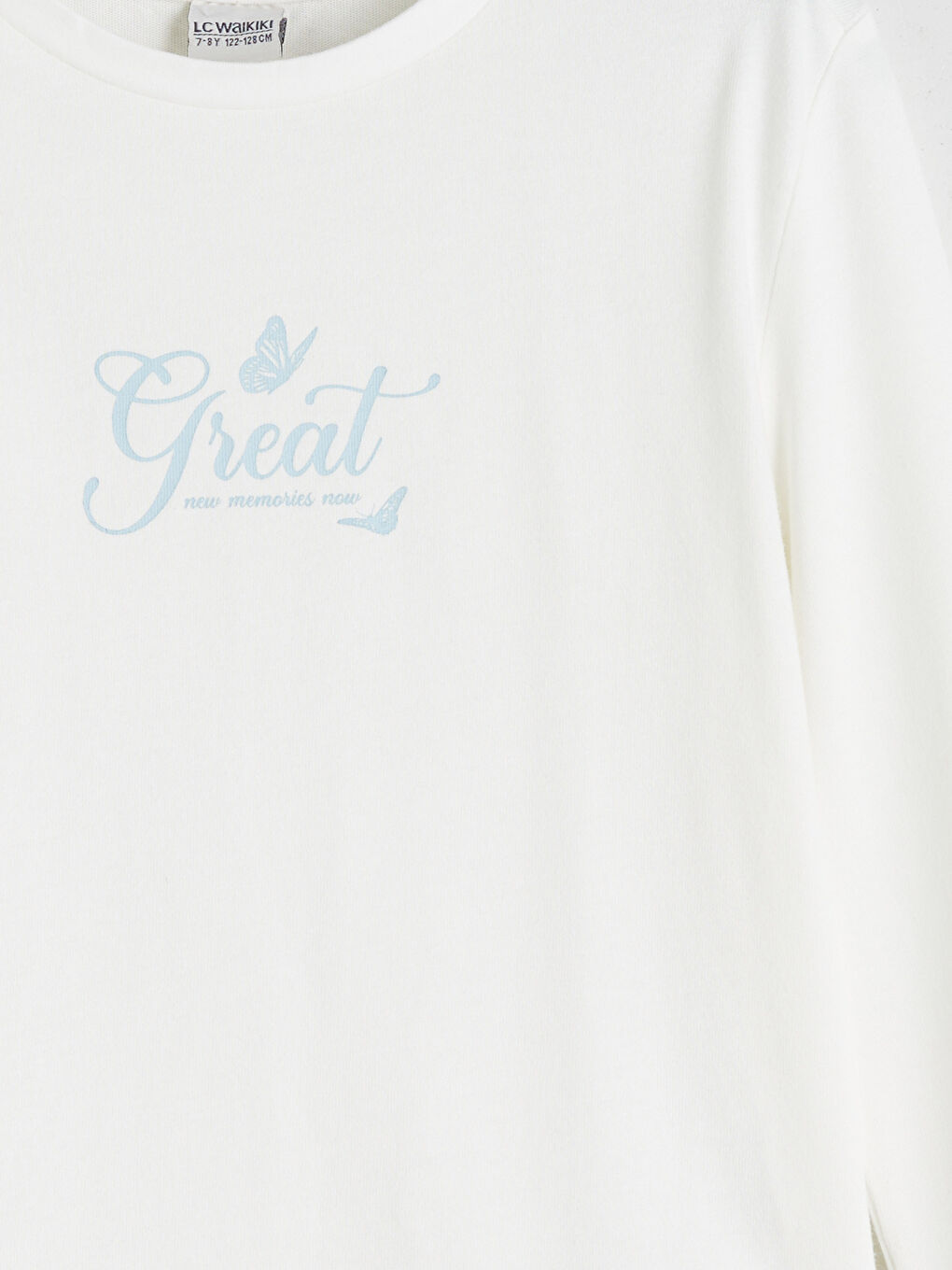 Ekru Bisiklet Yaka Kız Çocuk Tişört-1