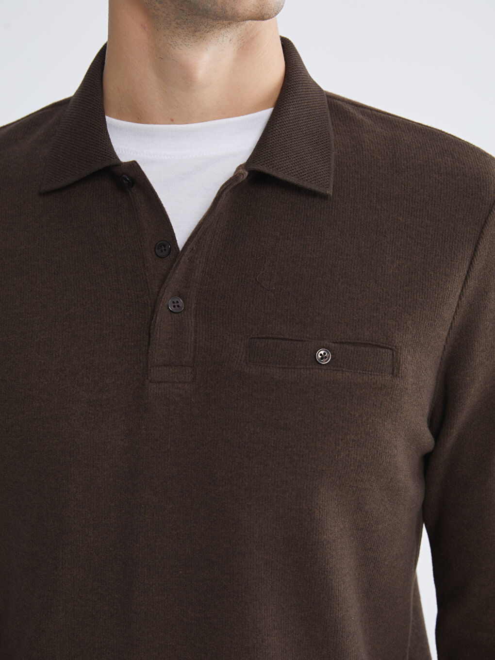 Kahverengi Polo Yaka Erkek Sweatshirt-2