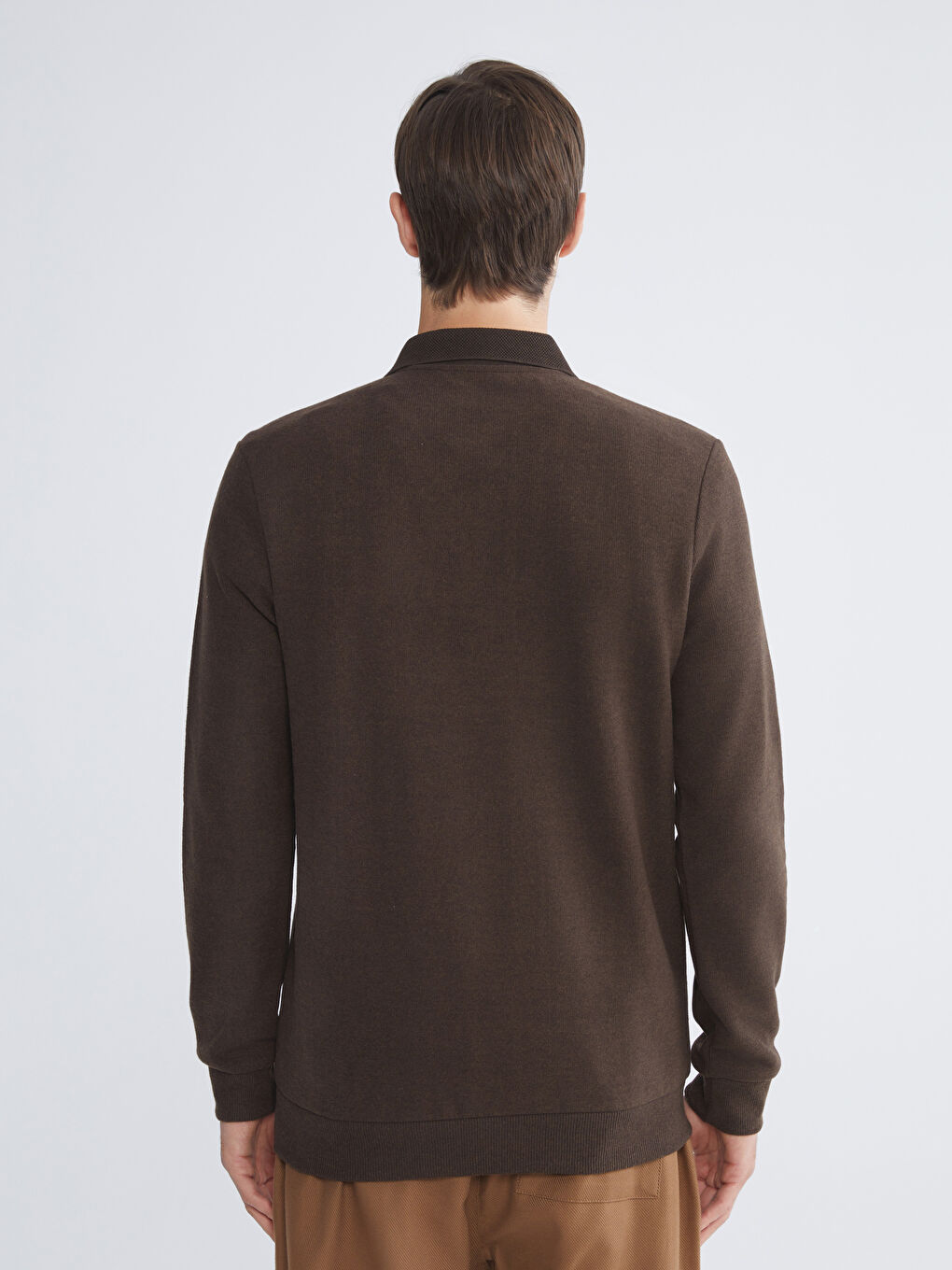 Kahverengi Polo Yaka Erkek Sweatshirt-3