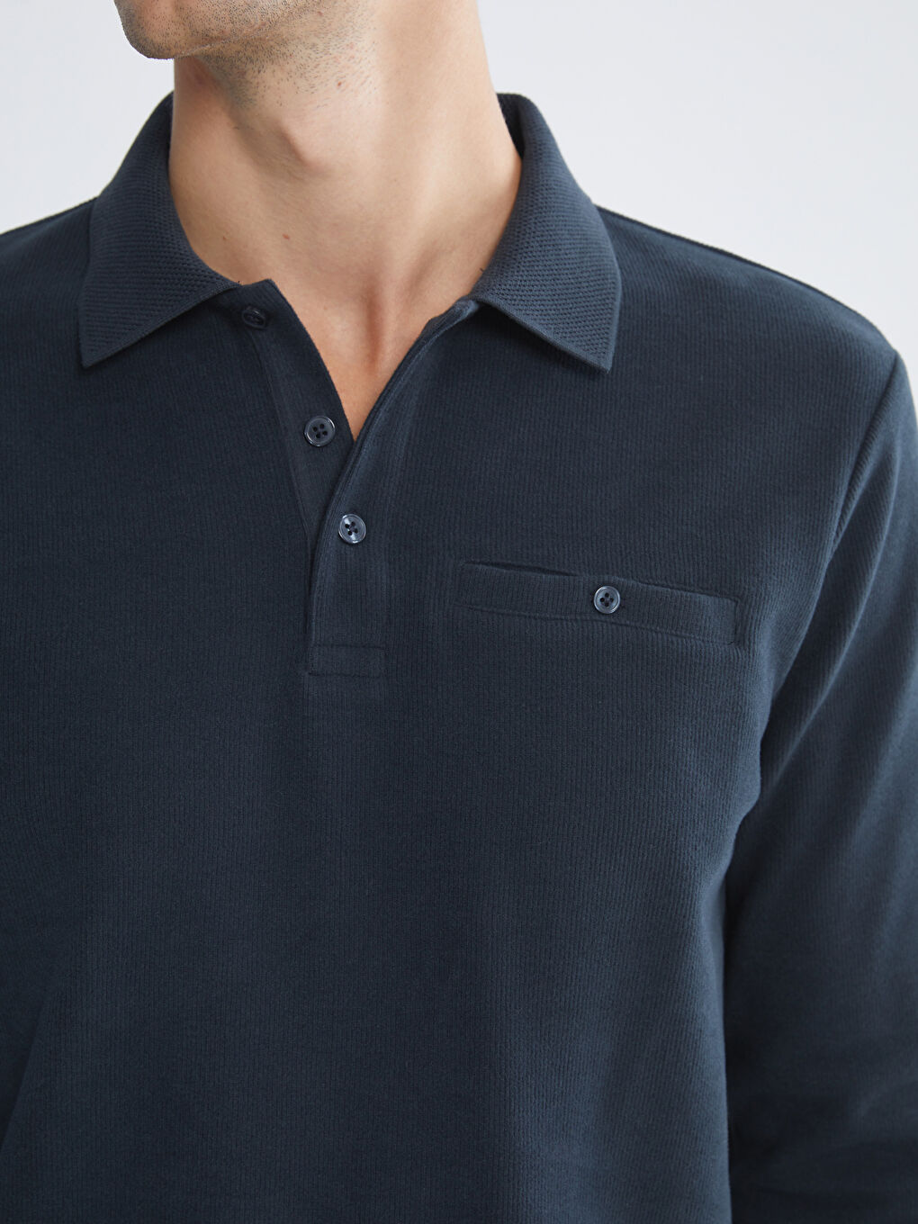 Lacivert Polo Yaka Erkek Sweatshirt-2