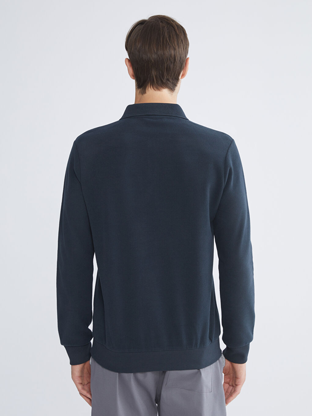 Lacivert Polo Yaka Erkek Sweatshirt-3