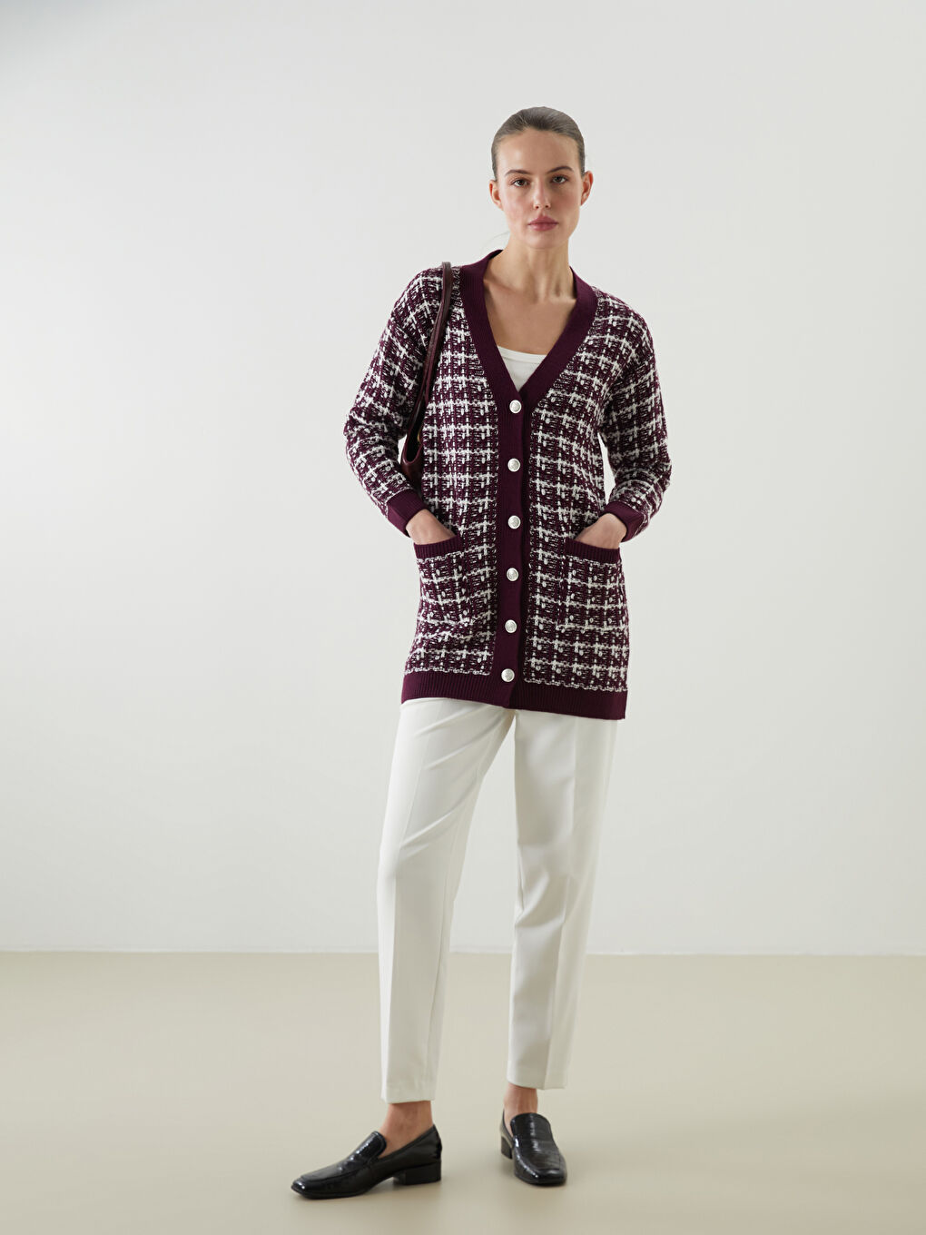 V Neck Patterned Women's Knitwear Cardigan-7