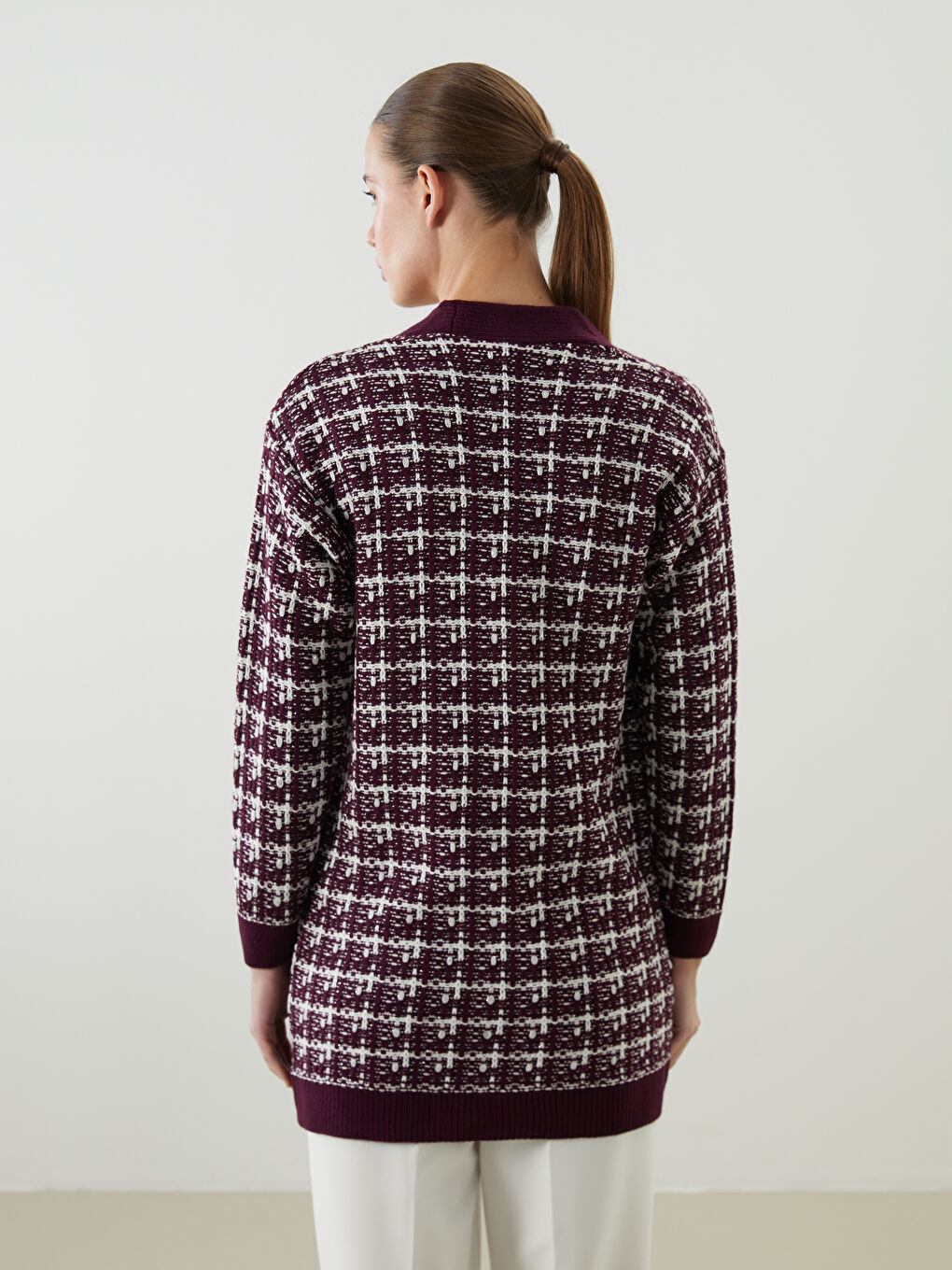 V Neck Patterned Women's Knitwear Cardigan-8