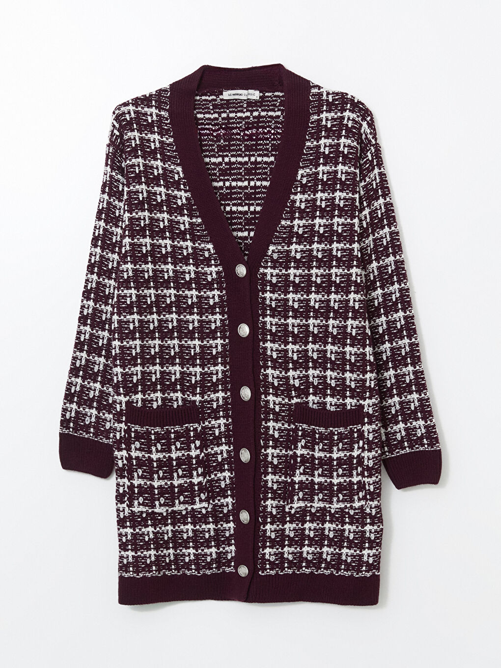 V Neck Patterned Women's Knitwear Cardigan-9