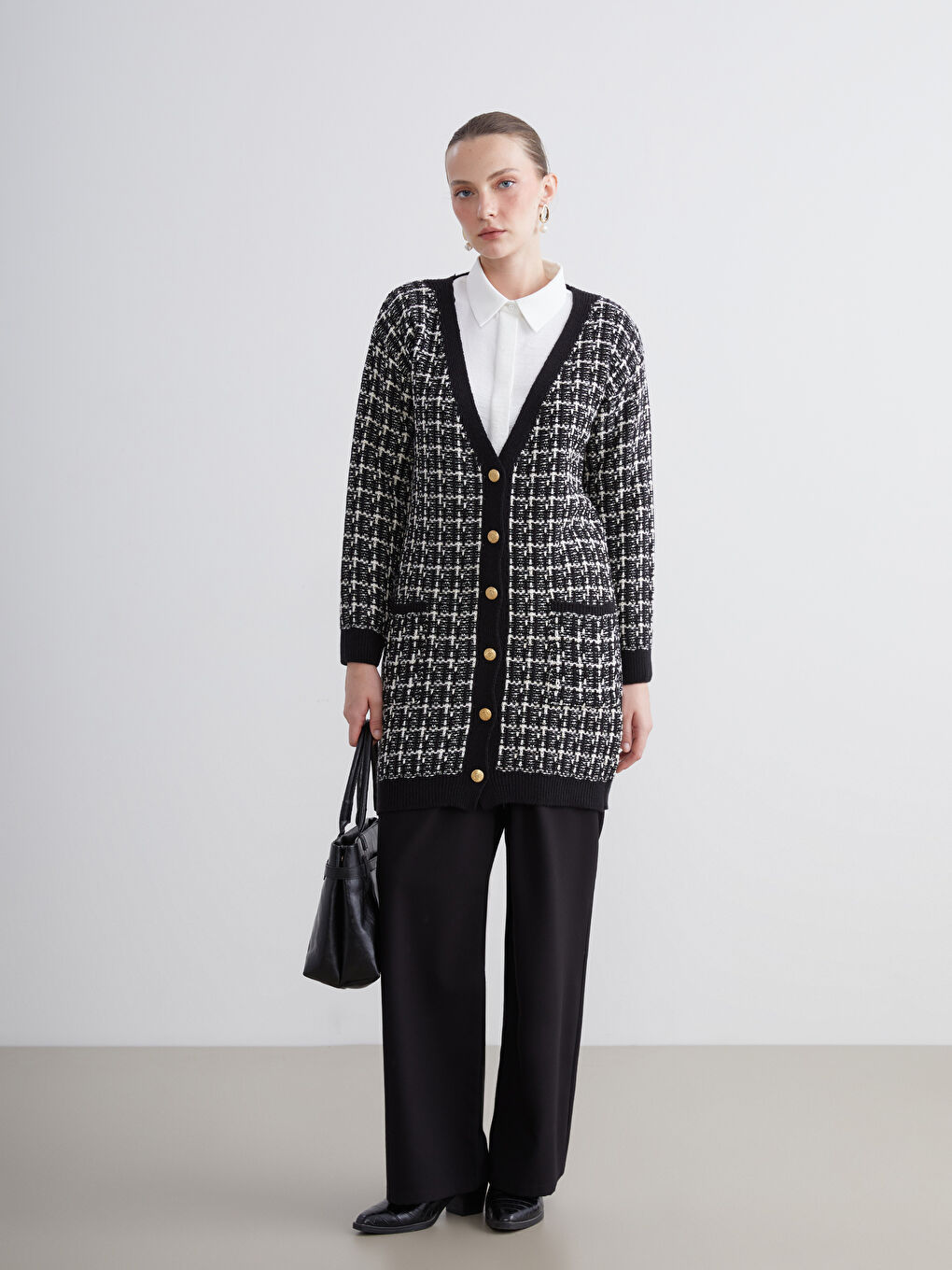 V Neck Patterned Women's Knitwear Cardigan-2