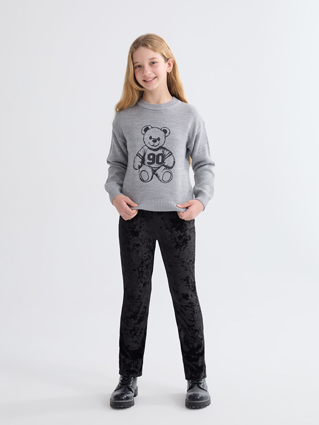Crew Neck Girls' Knitwear Sweater-1