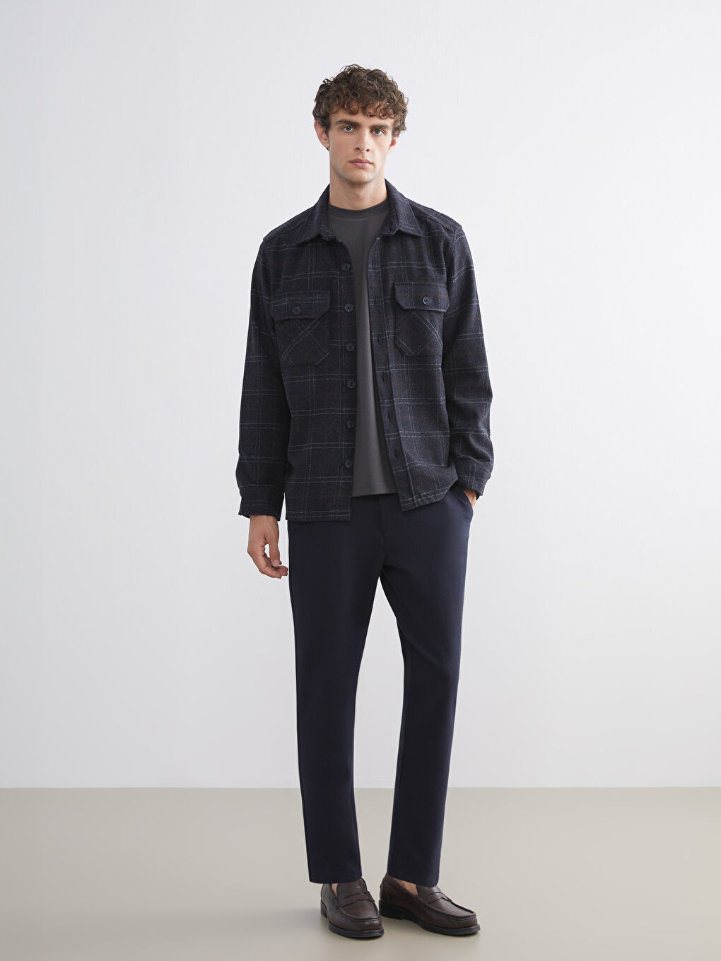 Lacivert Standart Fit Ekose Erkek Oduncu Gömlek-1