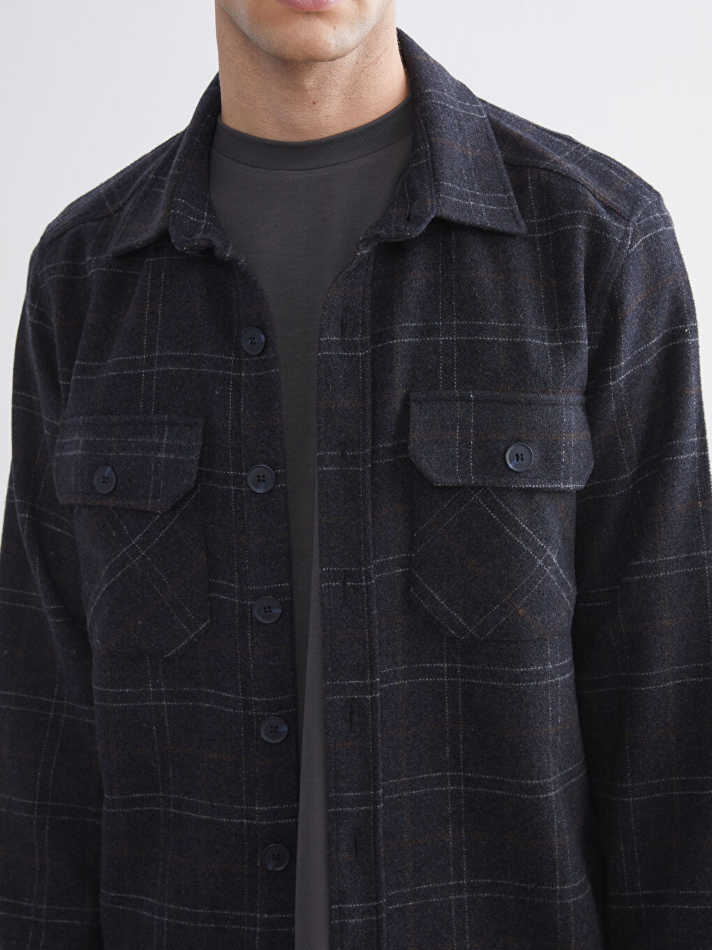 Lacivert Standart Fit Ekose Erkek Oduncu Gömlek-2