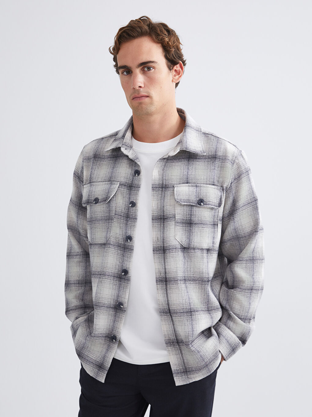 Regular Fit Long Sleeve Plaid Men's Flannel Shirt Jacket