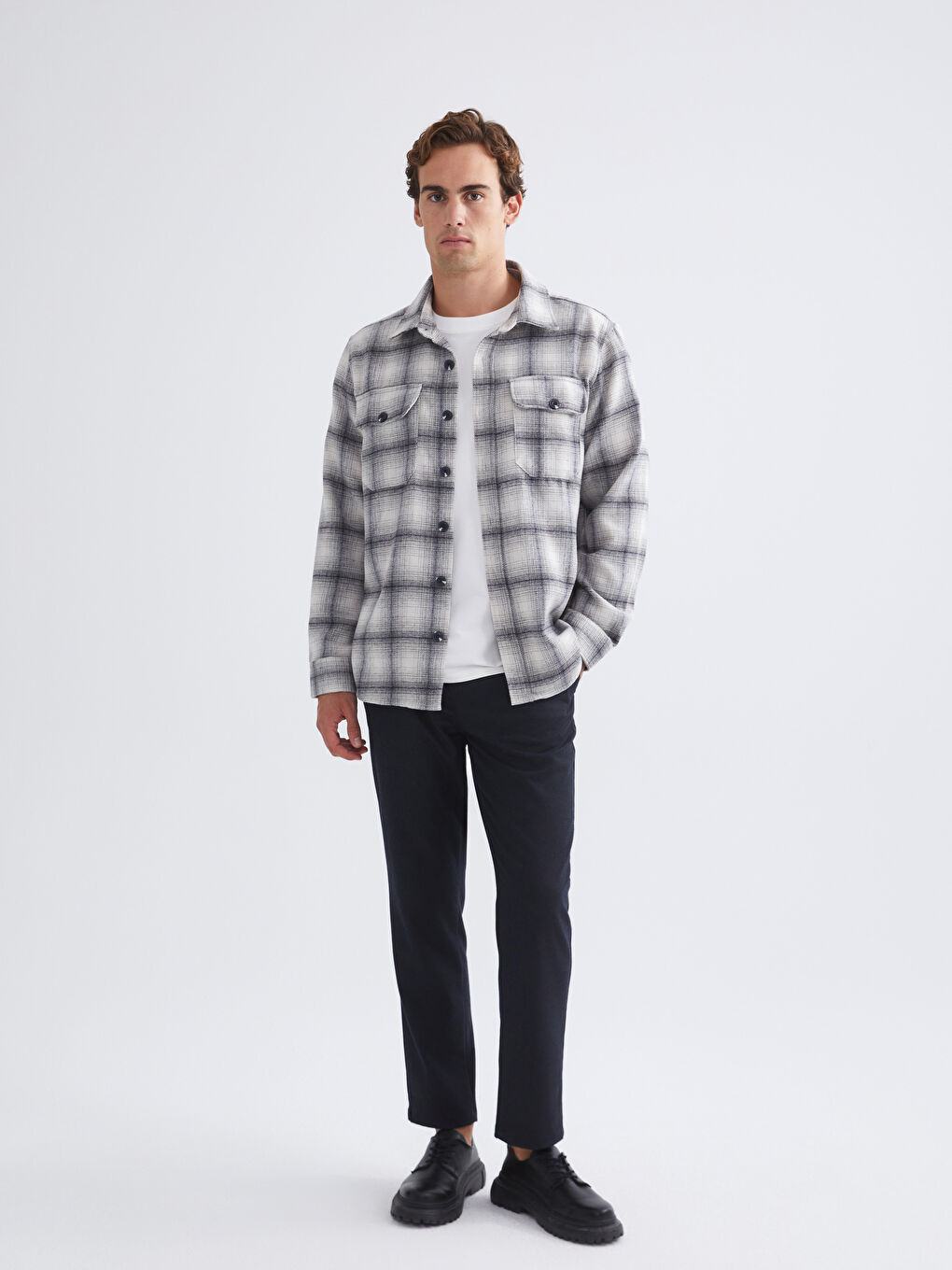 Regular Fit Long Sleeve Plaid Men's Flannel Shirt Jacket-1
