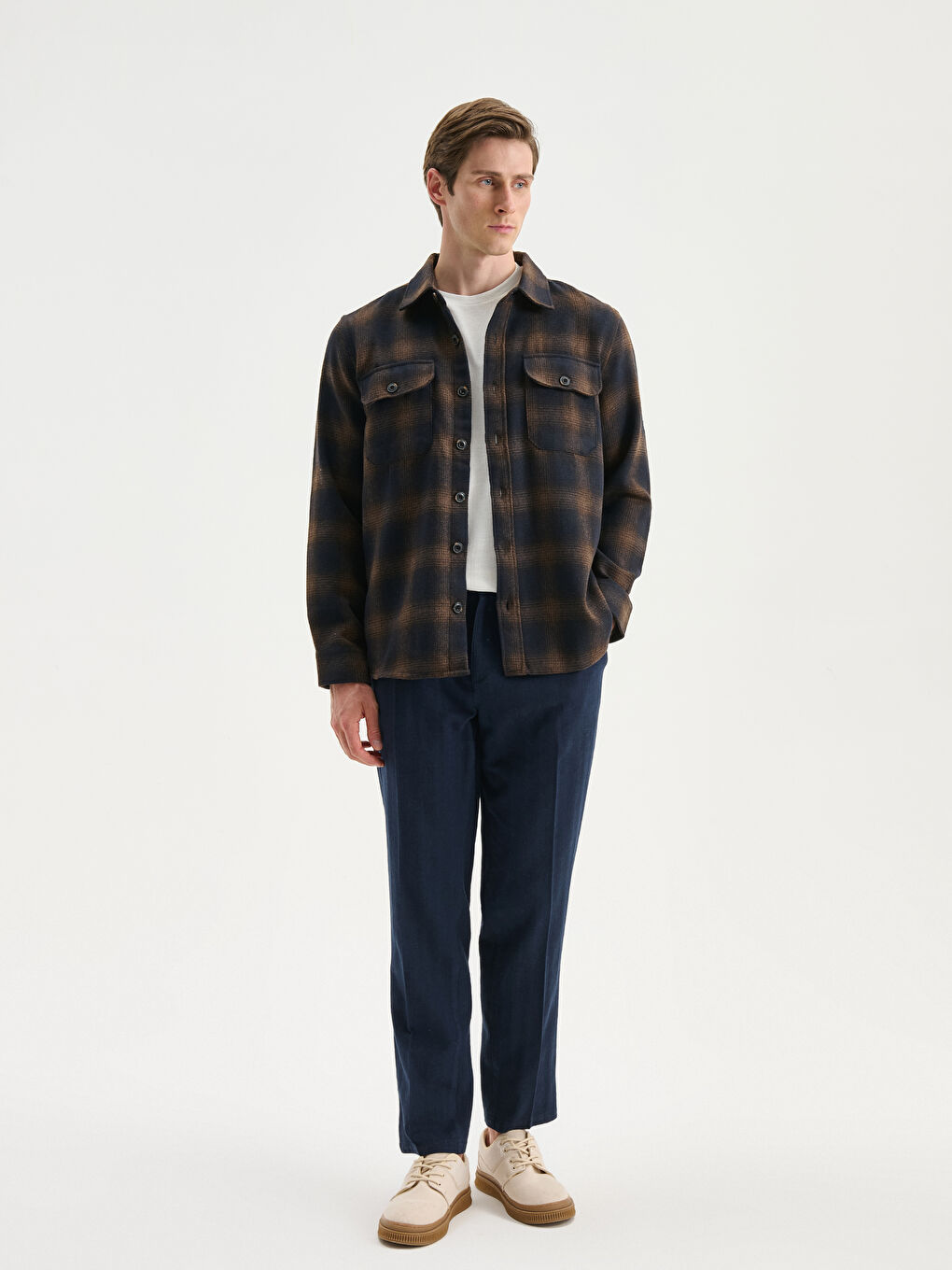 Regular Fit Long Sleeve Plaid Men's Flannel Shirt Jacket-1