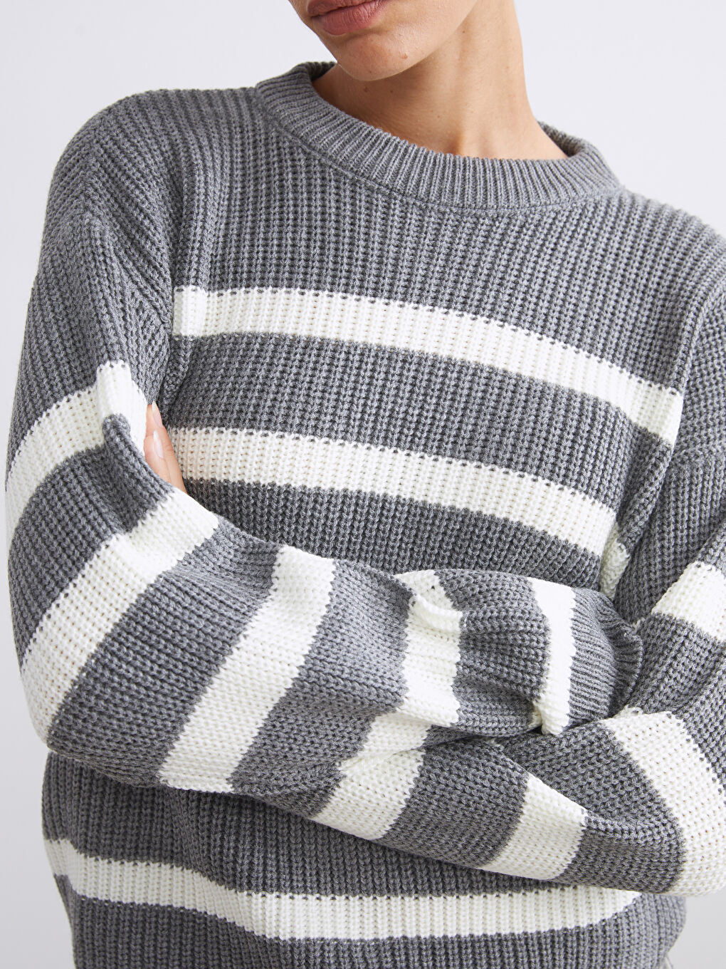 Pull-over Rayé Col rond Surdimensionné pour Femmes en Tricot-2