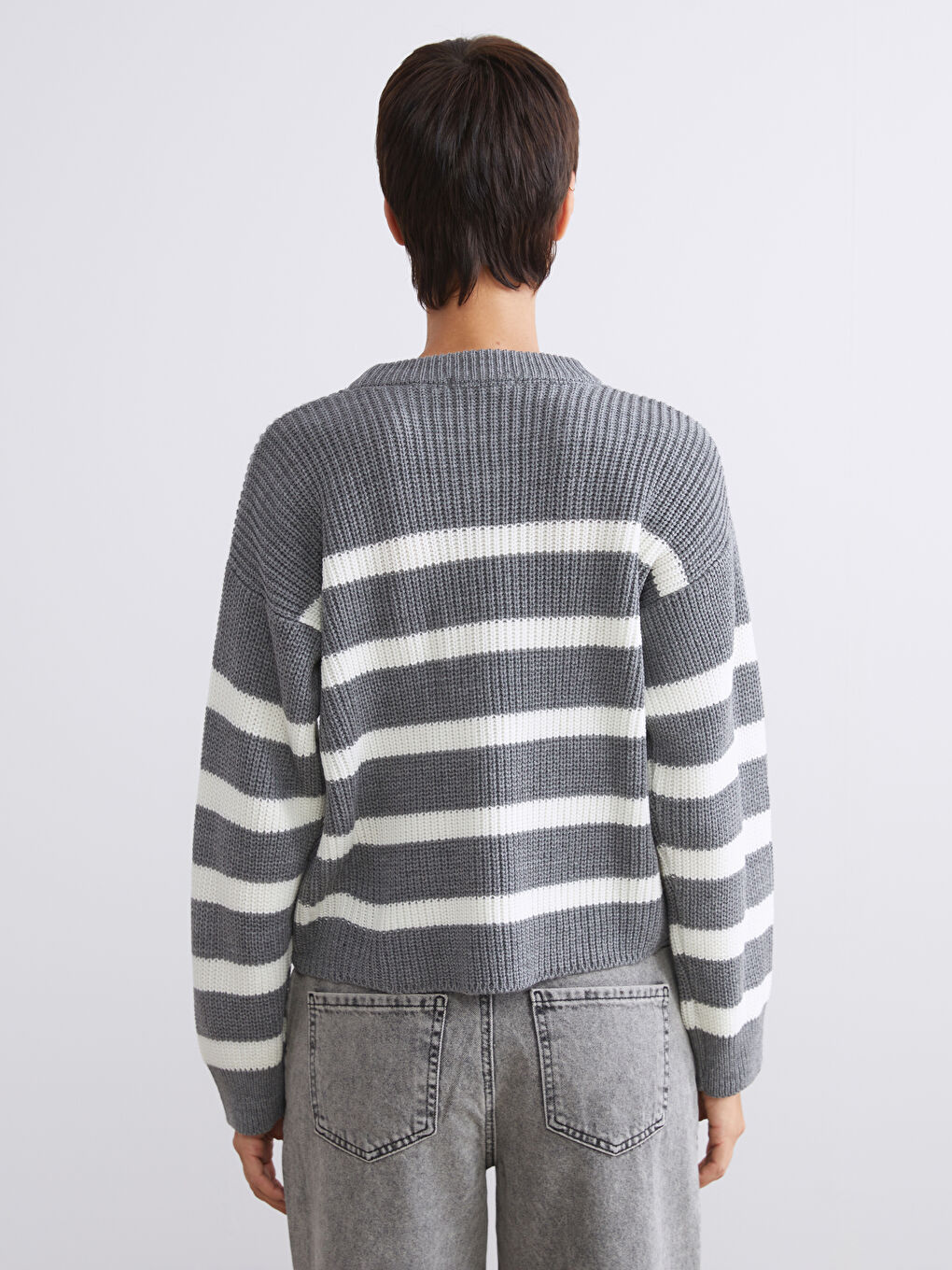 Pull-over Rayé Col rond Surdimensionné pour Femmes en Tricot-3