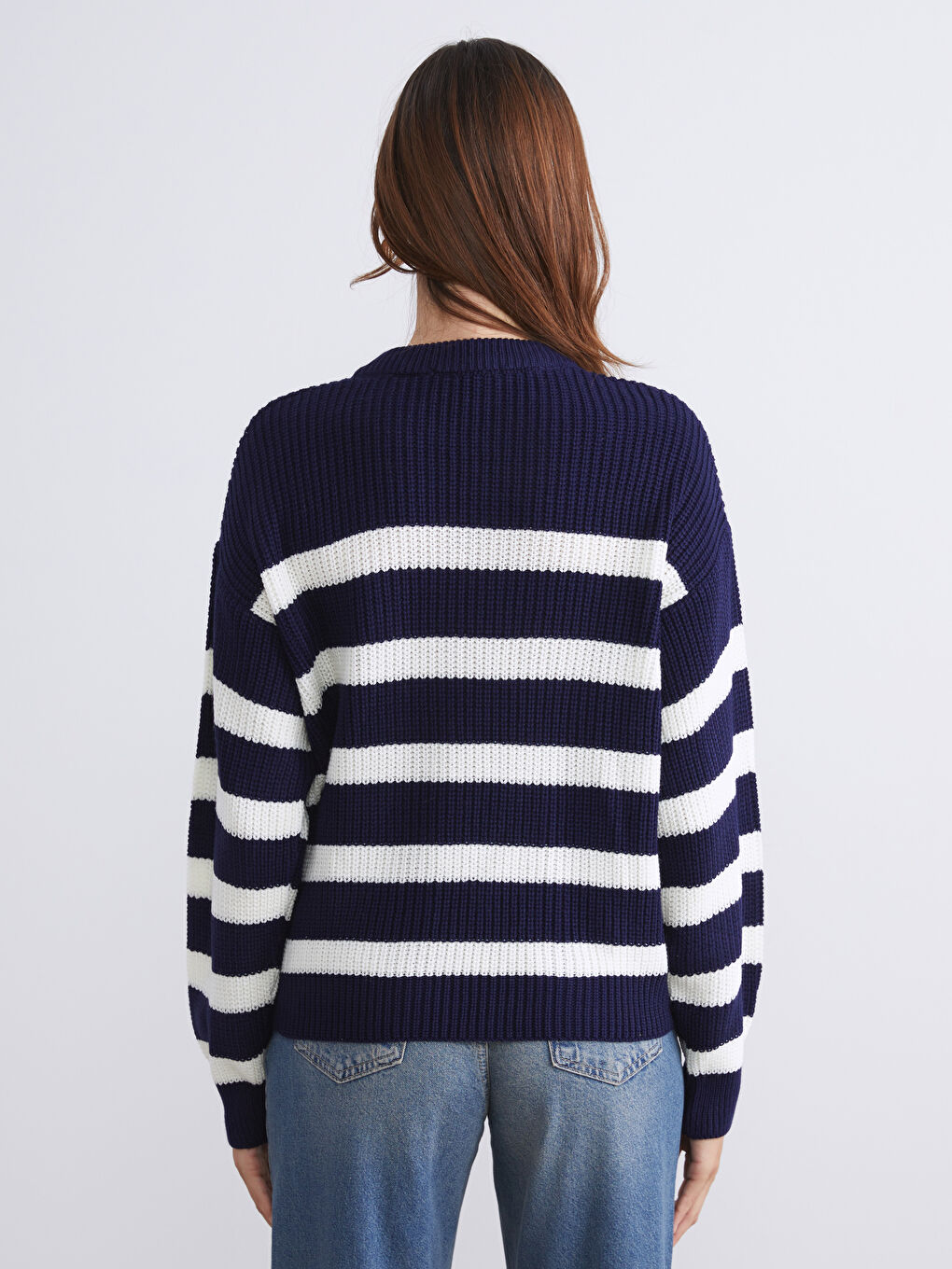 Crew Neck Striped Oversize Women's Knitwear Sweater-7