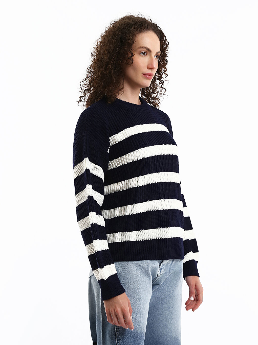 Crew Neck Striped Oversize Women's Knitwear Sweater-6