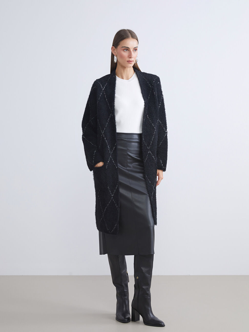 Shawl Collar Patterned Women's Knitwear Cardigan-1