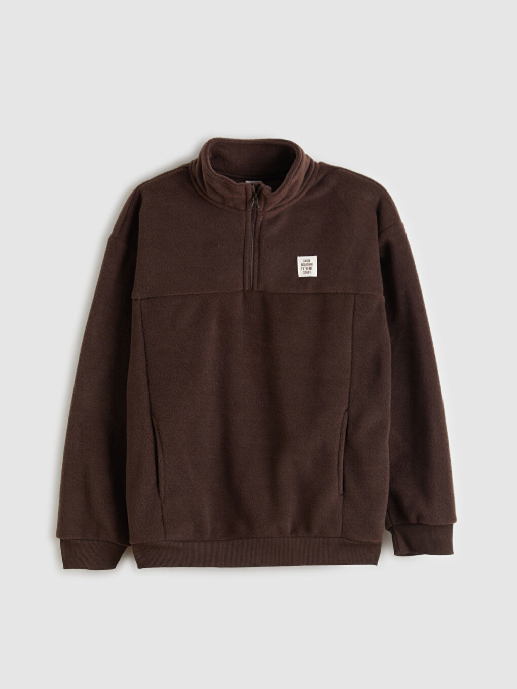 Kahverengi Dik Yaka Erkek Çocuk Polar Sweatshirt-1