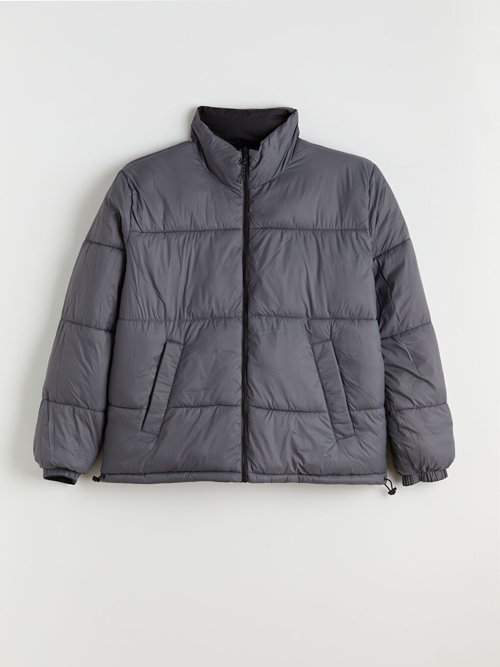 Siyah Rahat Kalıp Dik Yaka Erkek Şişme Mont-3