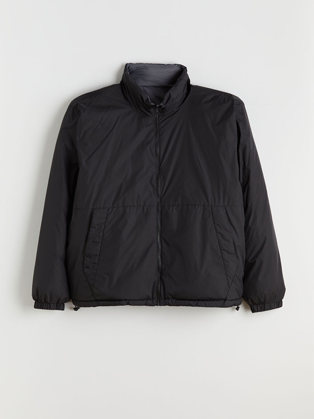 Siyah Rahat Kalıp Dik Yaka Erkek Şişme Mont-4