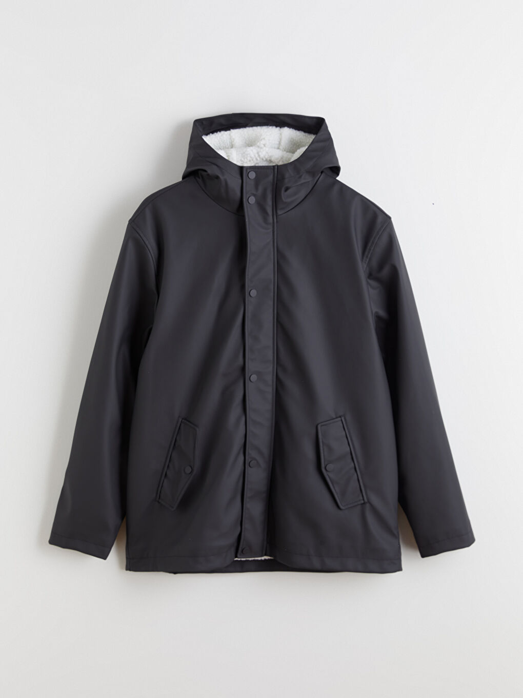 Siyah Kapüşonlu İçi Kürklü Erkek Mont-5