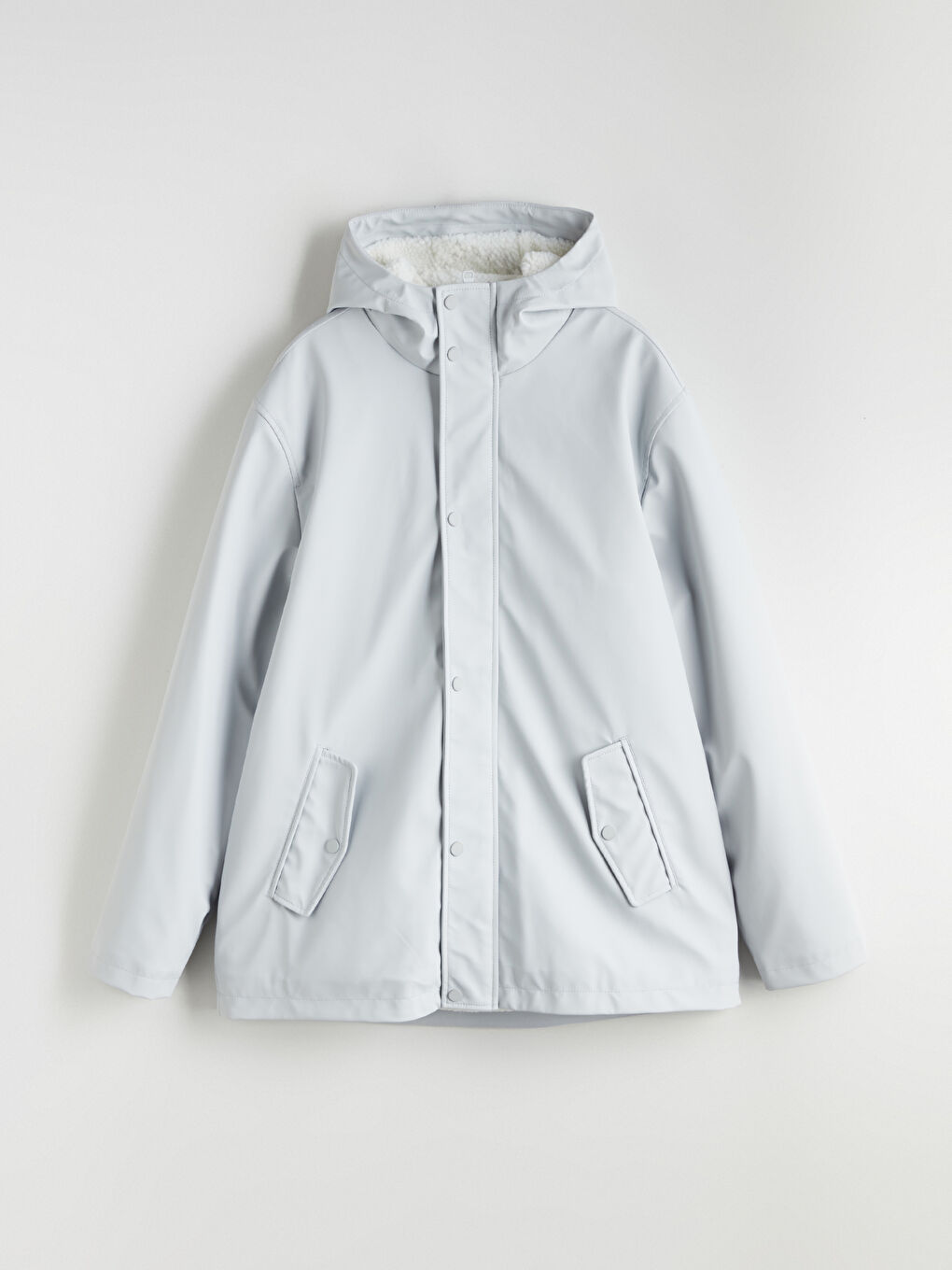 Gri Kapüşonlu İçi Kürklü Erkek Mont-5