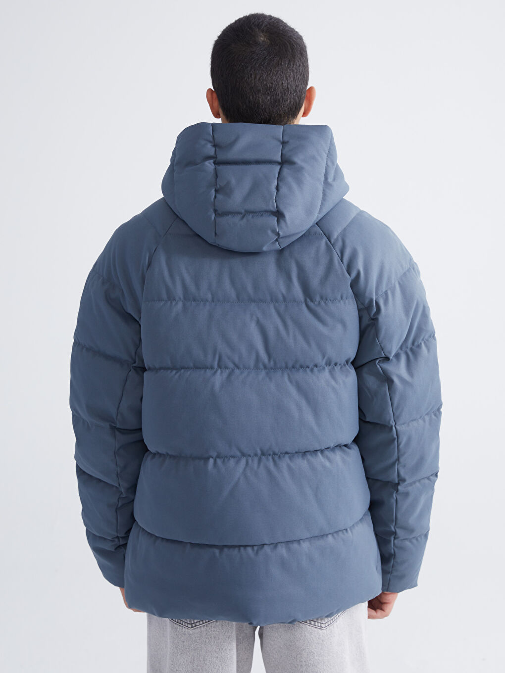 İndigo Rahat Kalıp Kapüşonlu Erkek Şişme Mont-4