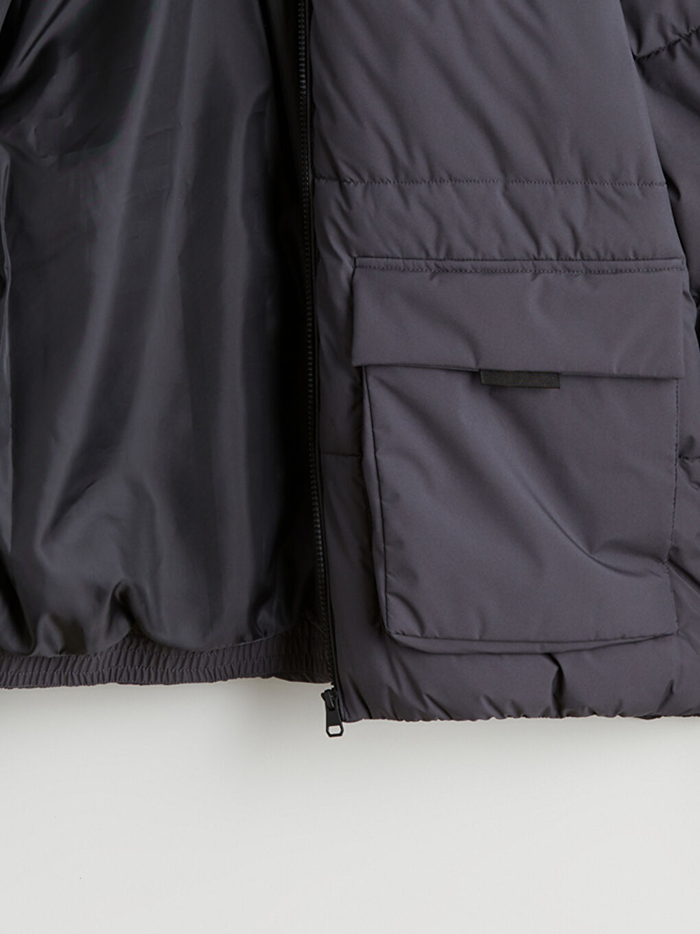 Gri Standart Kalıp Dik Yaka Erkek Şişme Mont-6