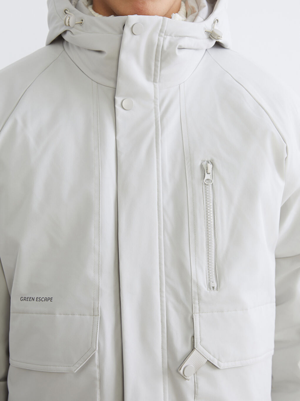 Gri Standart Kalıp Kapüşonlu Erkek Parka-2