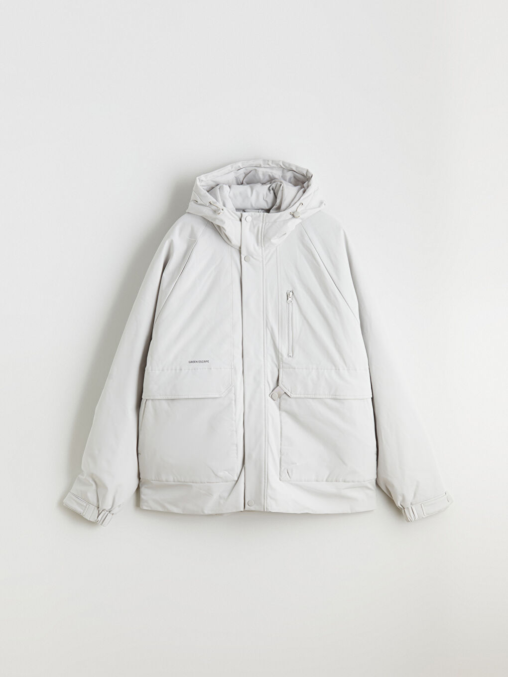 Gri Standart Kalıp Kapüşonlu Erkek Parka-5