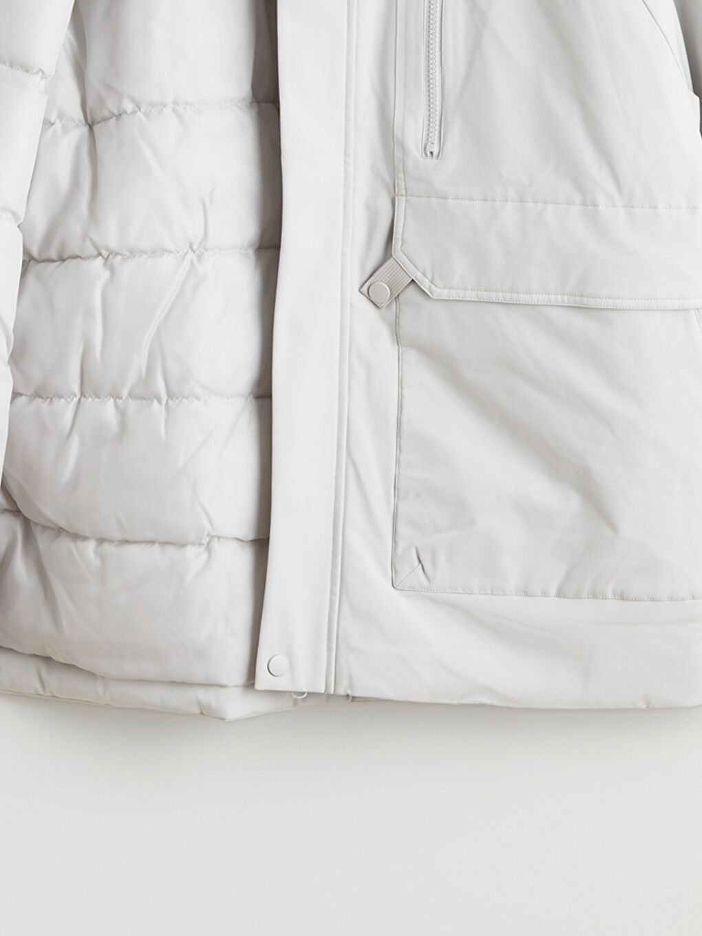 Gri Standart Kalıp Kapüşonlu Erkek Parka-6