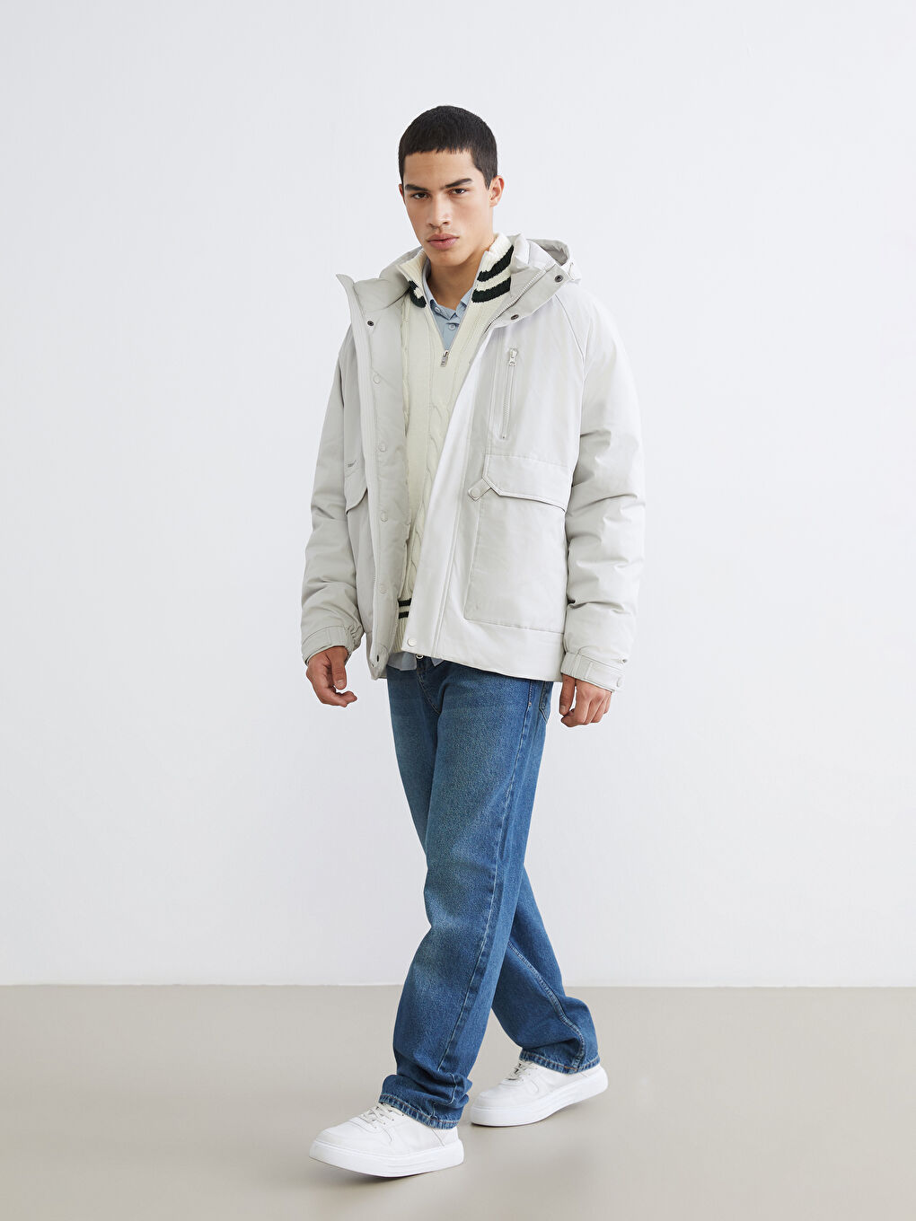 Ерлерге арналған стандартты пішім капюшонды парка пальтосы-1