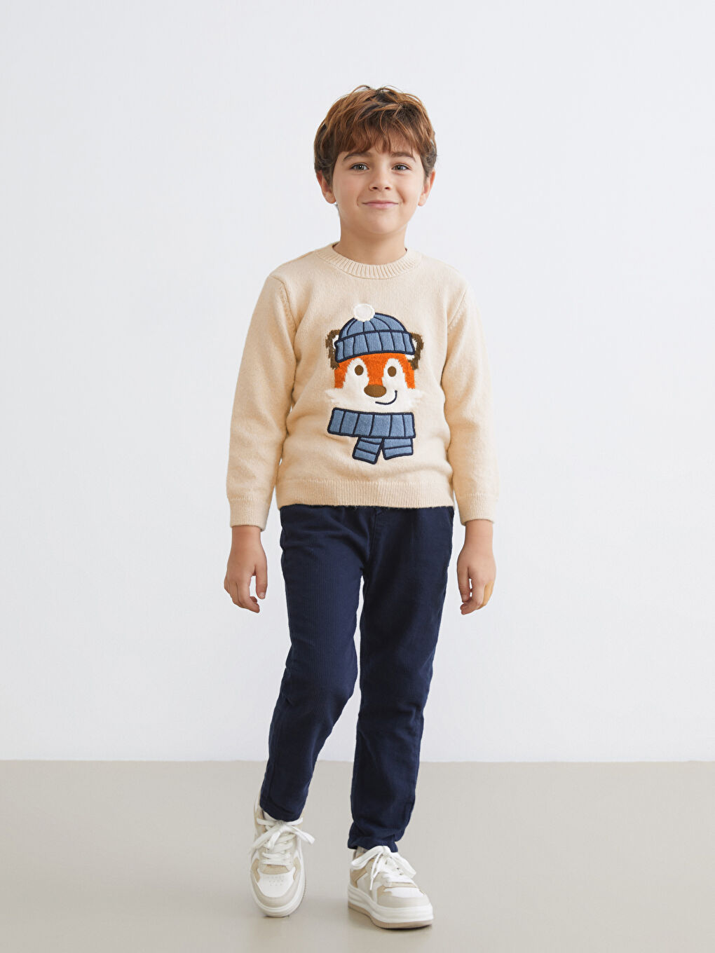 Crew Neck Patterned Boy's Knitwear Sweater-1