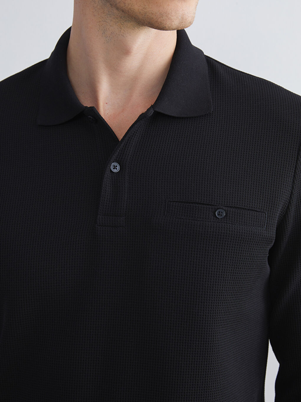 Siyah Polo Yaka Uzun Kollu Erkek Sweatshirt-2