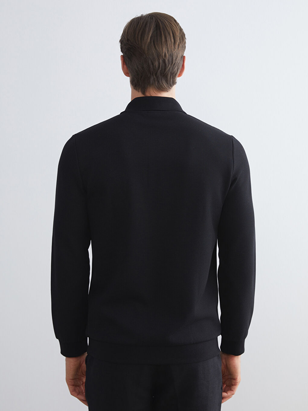 Siyah Polo Yaka Uzun Kollu Erkek Sweatshirt-3