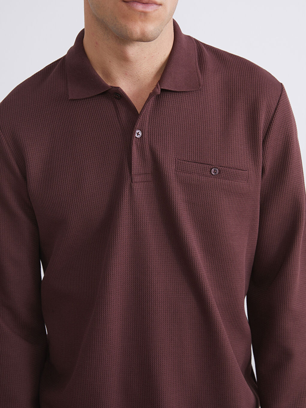 Bordo Polo Yaka Uzun Kollu Erkek Sweatshirt-2