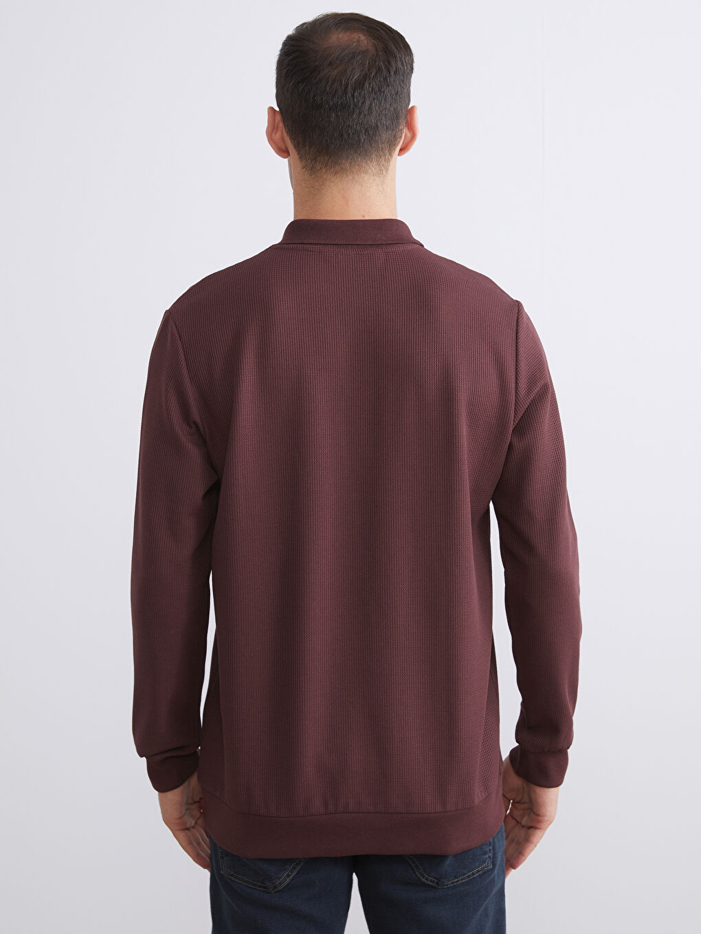 Bordo Polo Yaka Uzun Kollu Erkek Sweatshirt-3