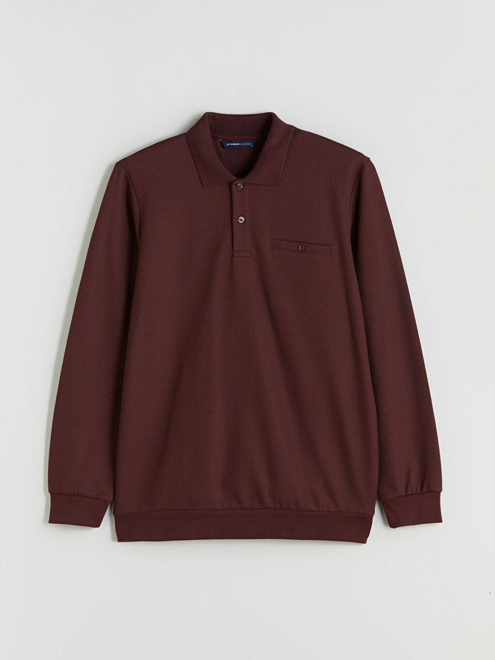 Bordo Polo Yaka Uzun Kollu Erkek Sweatshirt-4
