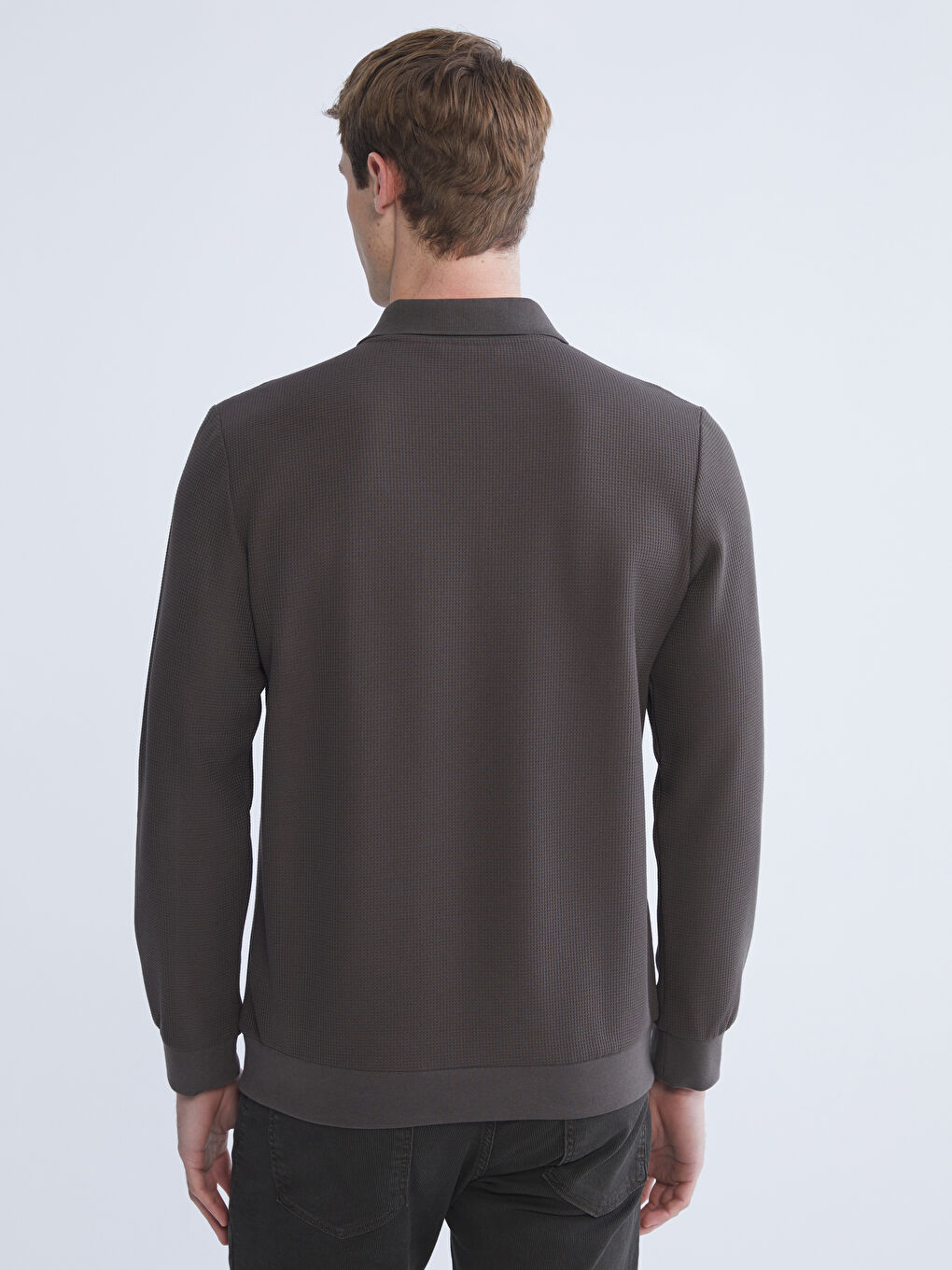 Haki Polo Yaka Uzun Kollu Erkek Sweatshirt-3